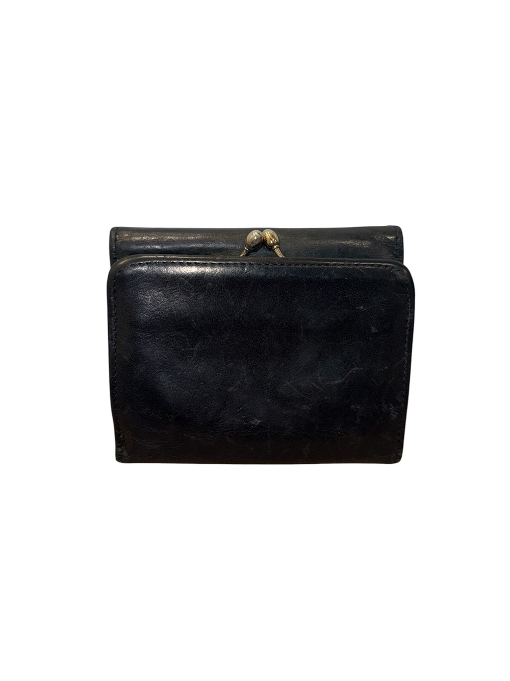 Vintage Coach 80s Black Leather Kisslock Frame Bifold Wallet CoinPouch